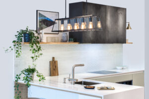 Modern kitchen design in home interior.