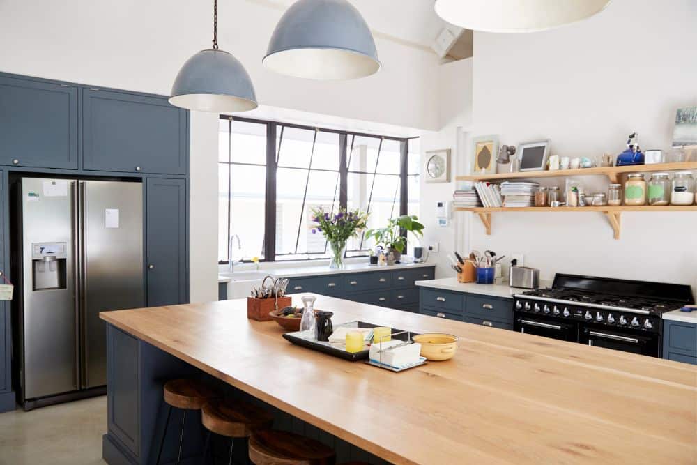 Kitchen island with wooden countertop